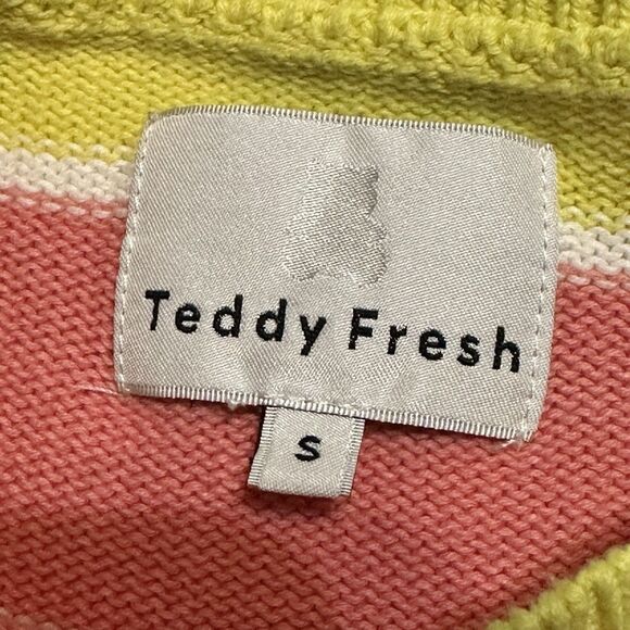 Teddy Fresh Stripe Knit Sweater Crew Neck Men's Small Pink Yellow Pink Green - Picture 4 of 9